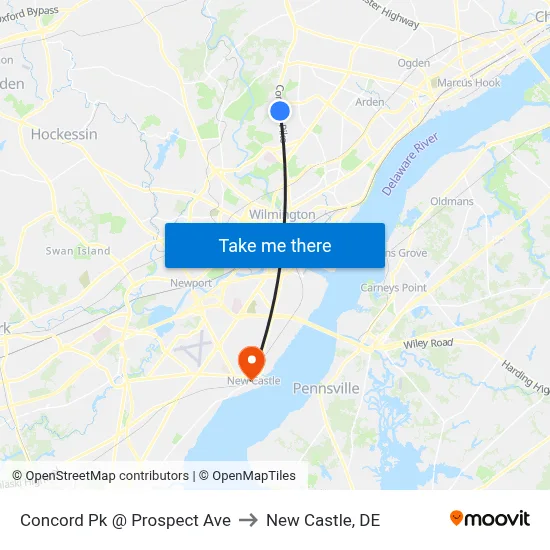 Concord Pk @ Prospect Ave to New Castle, DE map