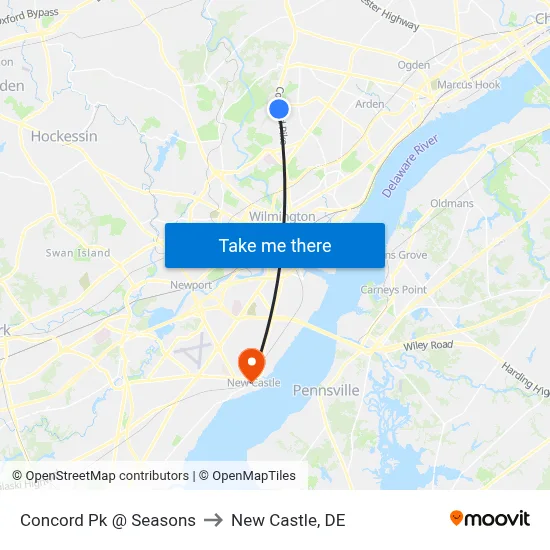 Concord Pk @ Seasons to New Castle, DE map