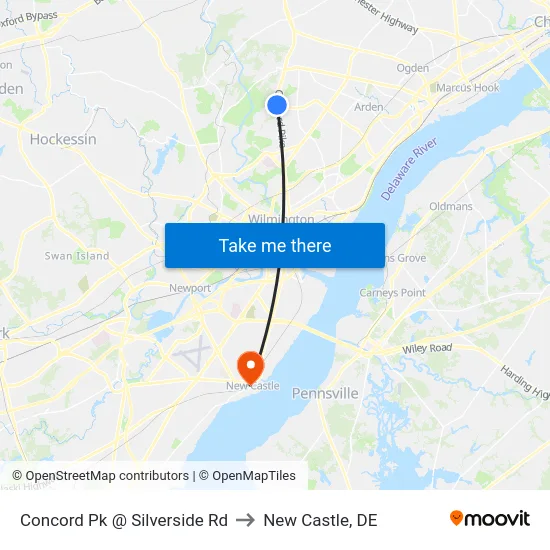 Concord Pk @ Silverside Rd to New Castle, DE map