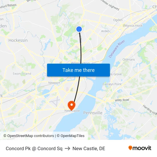 Concord Pk @ Concord Sq to New Castle, DE map