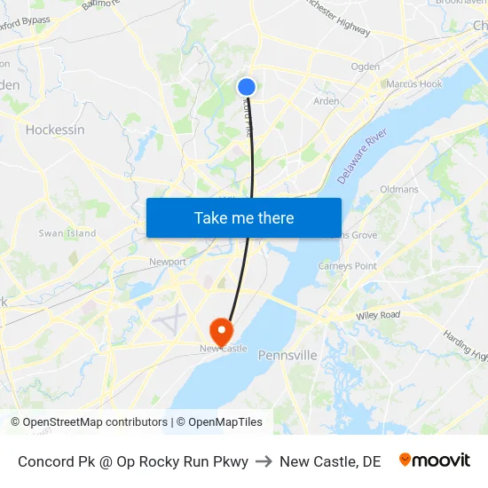 Concord Pk @ Op Rocky Run Pkwy to New Castle, DE map