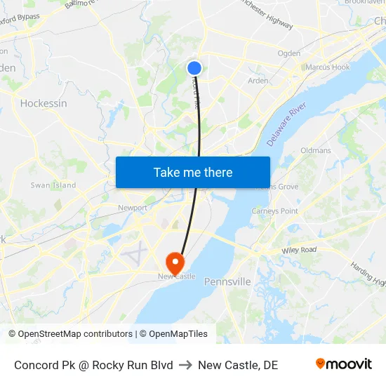Concord Pk @ Rocky Run Blvd to New Castle, DE map