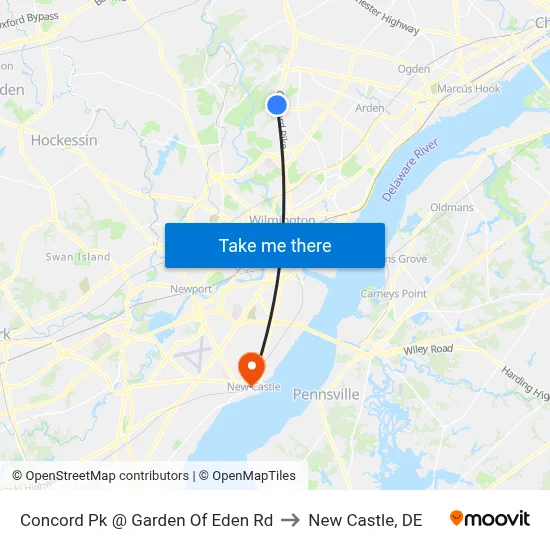 Concord Pk @ Garden Of Eden Rd to New Castle, DE map