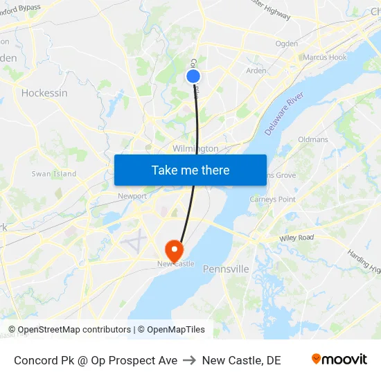 Concord Pk @ Op Prospect Ave to New Castle, DE map