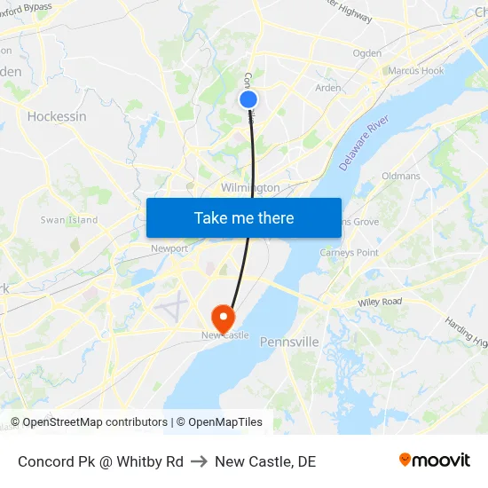 Concord Pk @ Whitby Rd to New Castle, DE map