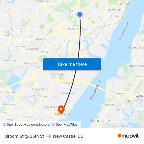 Broom St @ 25th St to New Castle, DE map