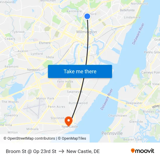 Broom St @ Op 23rd St to New Castle, DE map