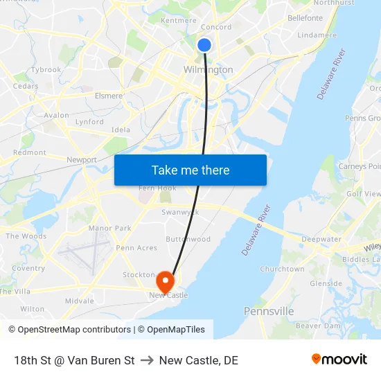 18th St @ Van Buren St to New Castle, DE map