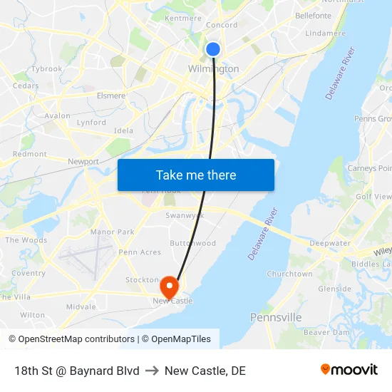 18th St @ Baynard Blvd to New Castle, DE map