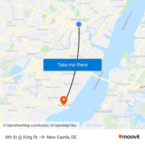 8th St @ King St to New Castle, DE map