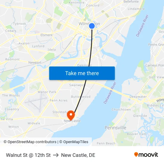Walnut St @ 12th St to New Castle, DE map