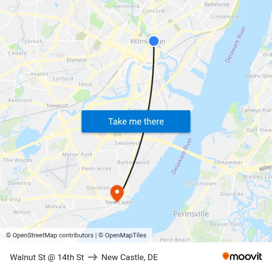 Walnut St @ 14th St to New Castle, DE map