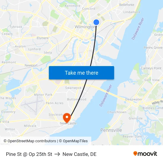 Pine St @ Op 25th St to New Castle, DE map