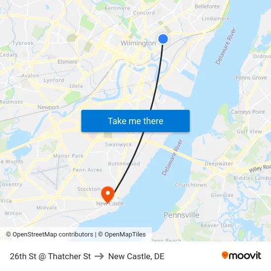 26th St @ Thatcher St to New Castle, DE map