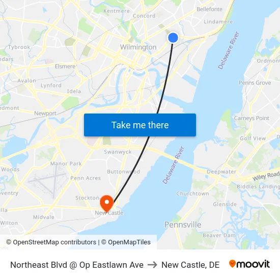 Northeast Blvd @ Op Eastlawn Ave to New Castle, DE map