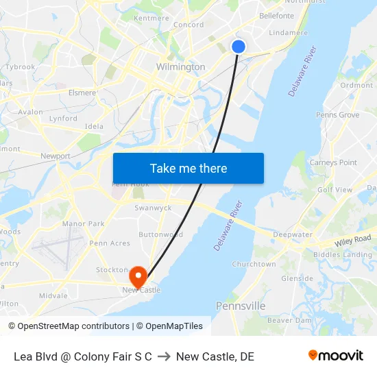 Lea Blvd @ Colony Fair S C to New Castle, DE map