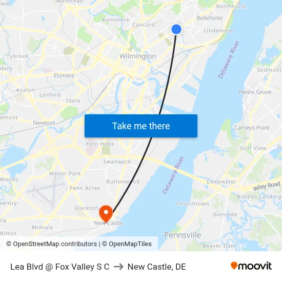 Lea Blvd @ Fox Valley S C to New Castle, DE map