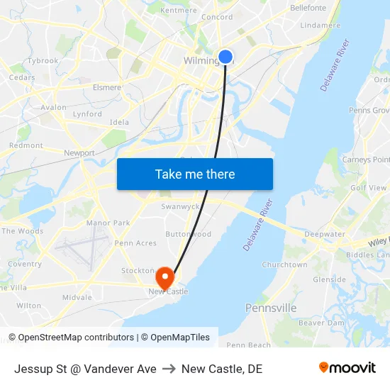 Jessup St @ Vandever Ave to New Castle, DE map