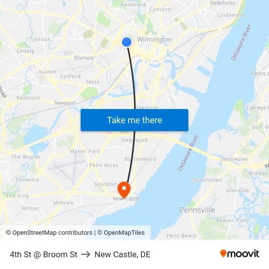 4th St @ Broom St to New Castle, DE map