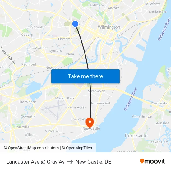 Lancaster Ave @ Gray Av to New Castle, DE map