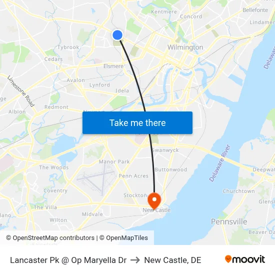 Lancaster Pk @ Op Maryella Dr to New Castle, DE map