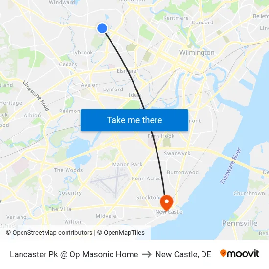 Lancaster Pk @ Op Masonic Home to New Castle, DE map