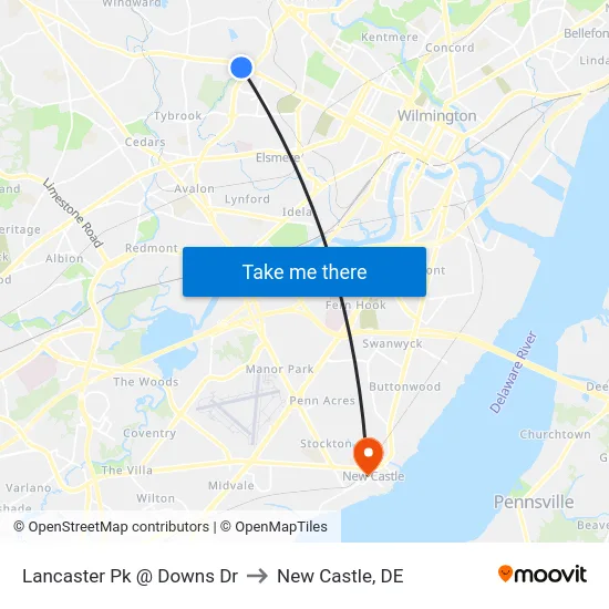 Lancaster Pk @ Downs Dr to New Castle, DE map
