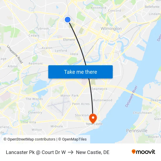 Lancaster Pk @ Court Dr W to New Castle, DE map