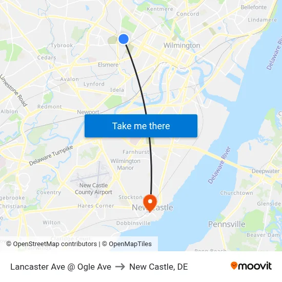Lancaster Ave @ Ogle Ave to New Castle, DE map