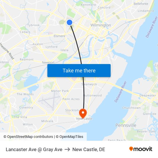 Lancaster Ave @ Gray Ave to New Castle, DE map