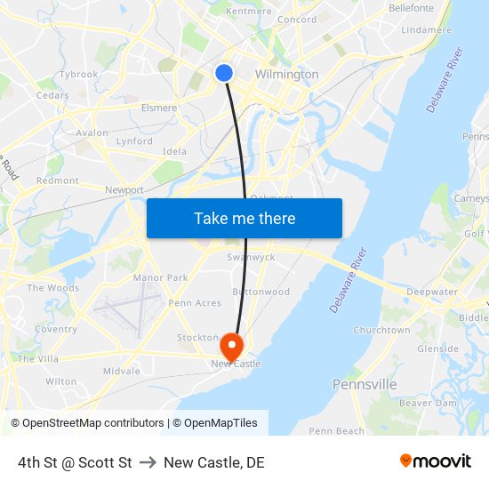4th St @ Scott St to New Castle, DE map
