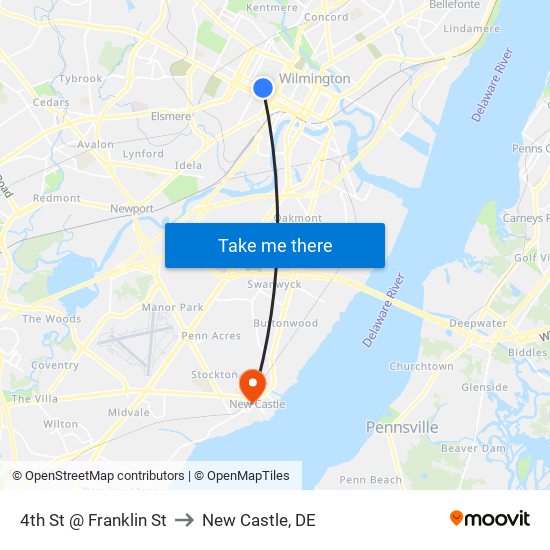 4th St @ Franklin St to New Castle, DE map