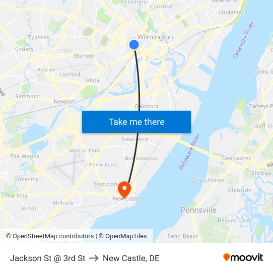 Jackson St @ 3rd St to New Castle, DE map