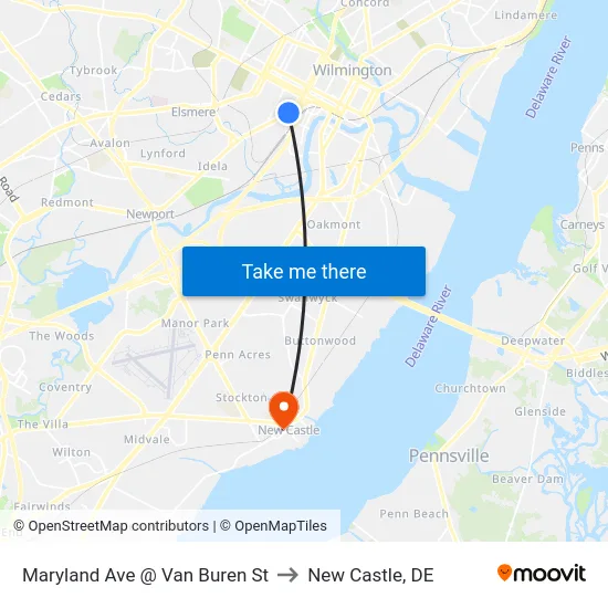 Maryland Ave @ Van Buren St to New Castle, DE map
