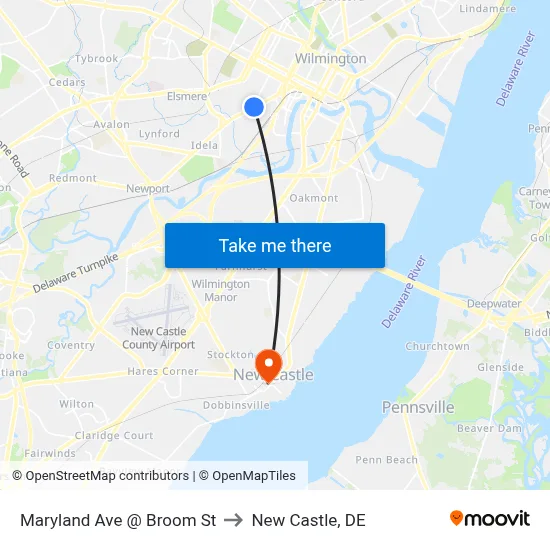 Maryland Ave @ Broom St to New Castle, DE map