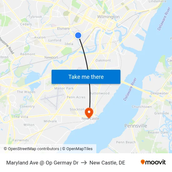 Maryland Ave @ Op Germay Dr to New Castle, DE map
