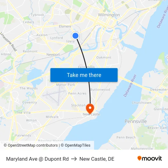 Maryland Ave @ Dupont Rd to New Castle, DE map
