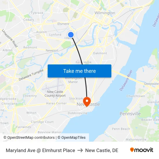 Maryland Ave @ Elmhurst Place to New Castle, DE map