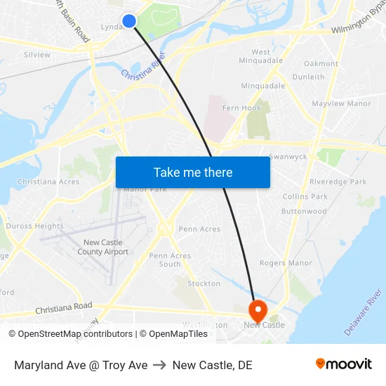 Maryland Ave @ Troy Ave to New Castle, DE map