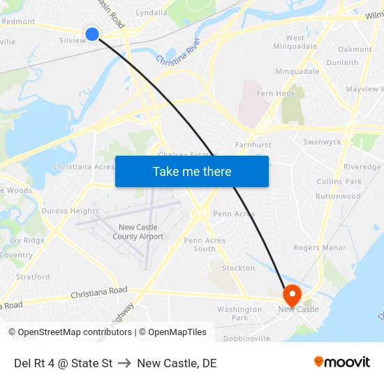 Del Rt 4 @ State St to New Castle, DE map