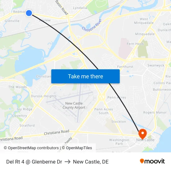 Del Rt 4 @ Glenberne Dr to New Castle, DE map