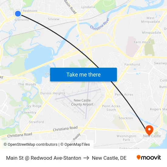 Main St @ Redwood Ave-Stanton to New Castle, DE map