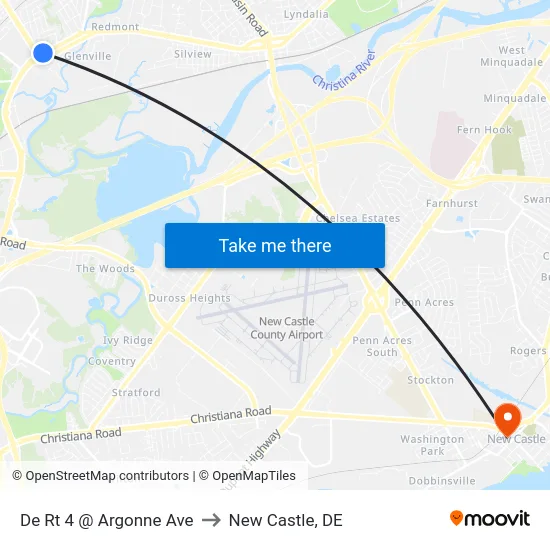 De Rt 4 @ Argonne Ave to New Castle, DE map