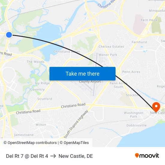 Del Rt 7 @ Del Rt 4 to New Castle, DE map
