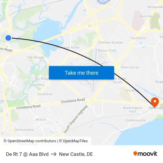 De Rt 7 @ Aaa Blvd to New Castle, DE map