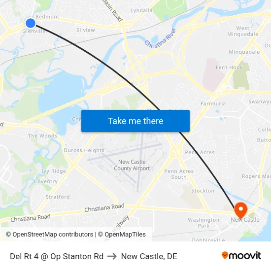 Del Rt 4 @ Op Stanton Rd to New Castle, DE map