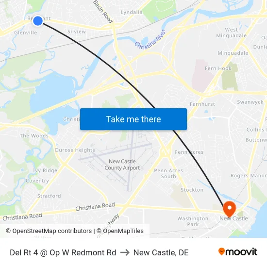Del Rt 4 @ Op W Redmont Rd to New Castle, DE map