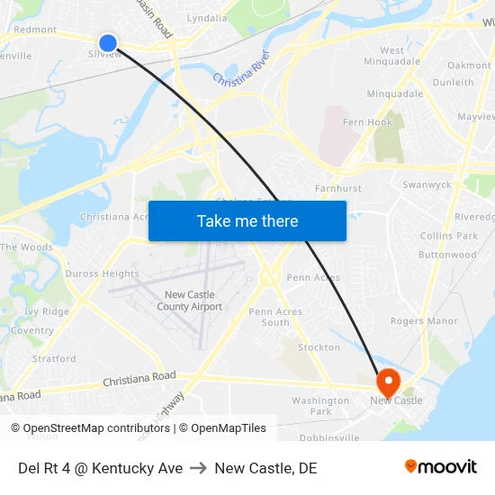 Del Rt 4 @ Kentucky Ave to New Castle, DE map