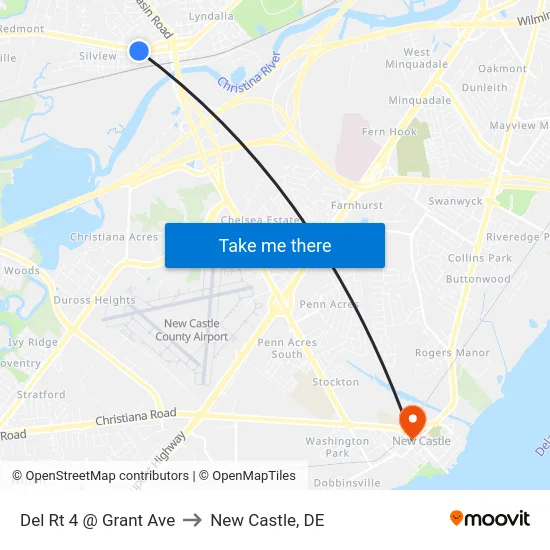 Del Rt 4 @ Grant Ave to New Castle, DE map
