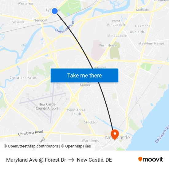 Maryland Ave @ Forest Dr to New Castle, DE map